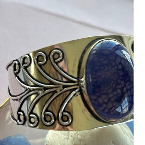 925 Sterling Solar Agate Bangle Cuff Bracelet - Picture 3 of 7